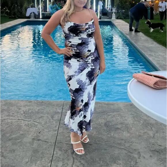 Donna Karan Purple Satin Maxi Slip Dress SIZE 4 Ruched Cowl Cocktail Gown $500 - Picture 6 of 11